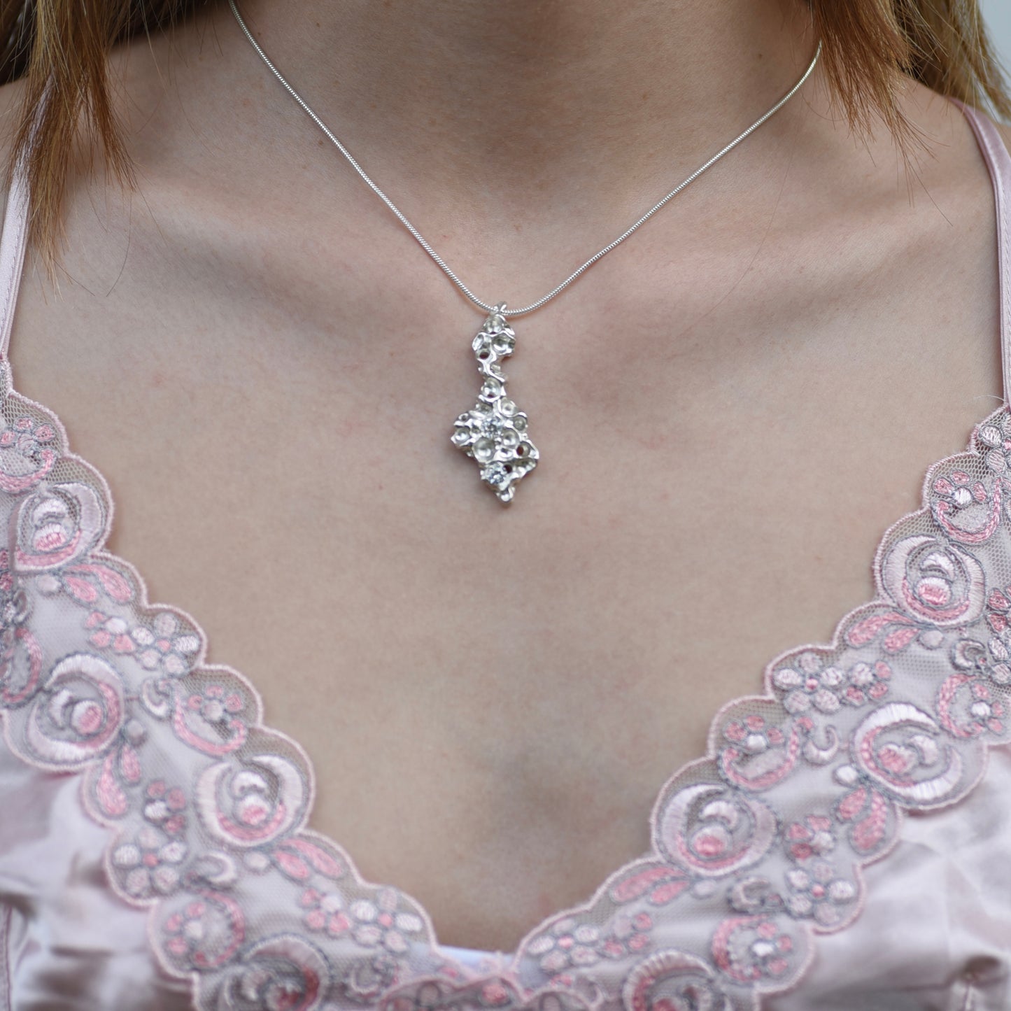 Organic Zircon Silver Necklace