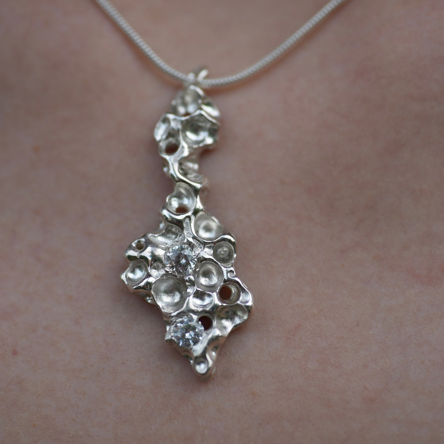 Organic Zircon Silver Necklace