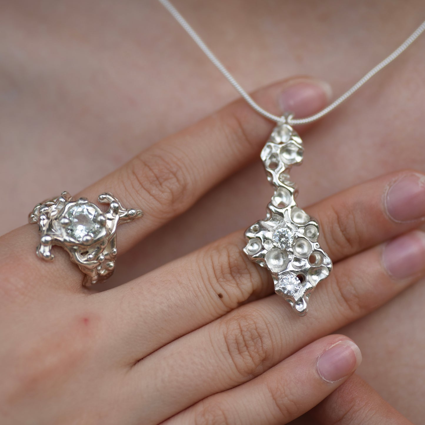 Organic Zircon Silver Necklace