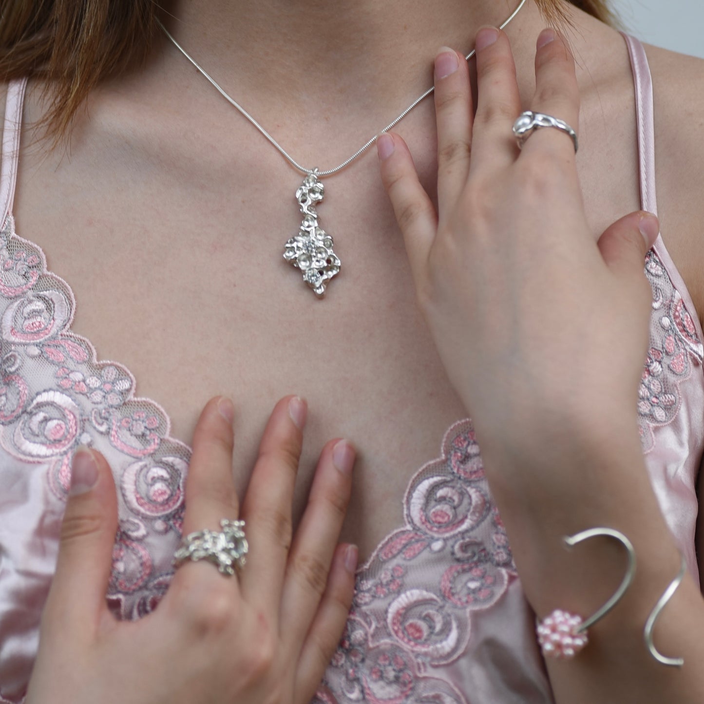 Organic Zircon Silver Necklace