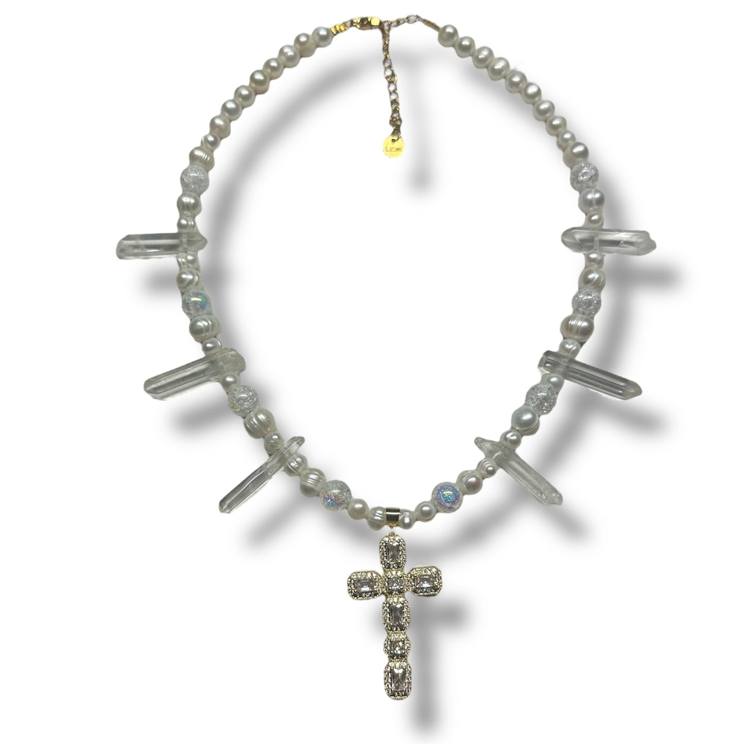 Gold Cross Crystal Necklace
