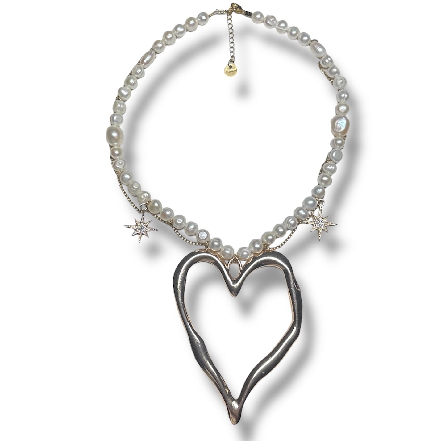 Gold Heart Ribbon Necklace