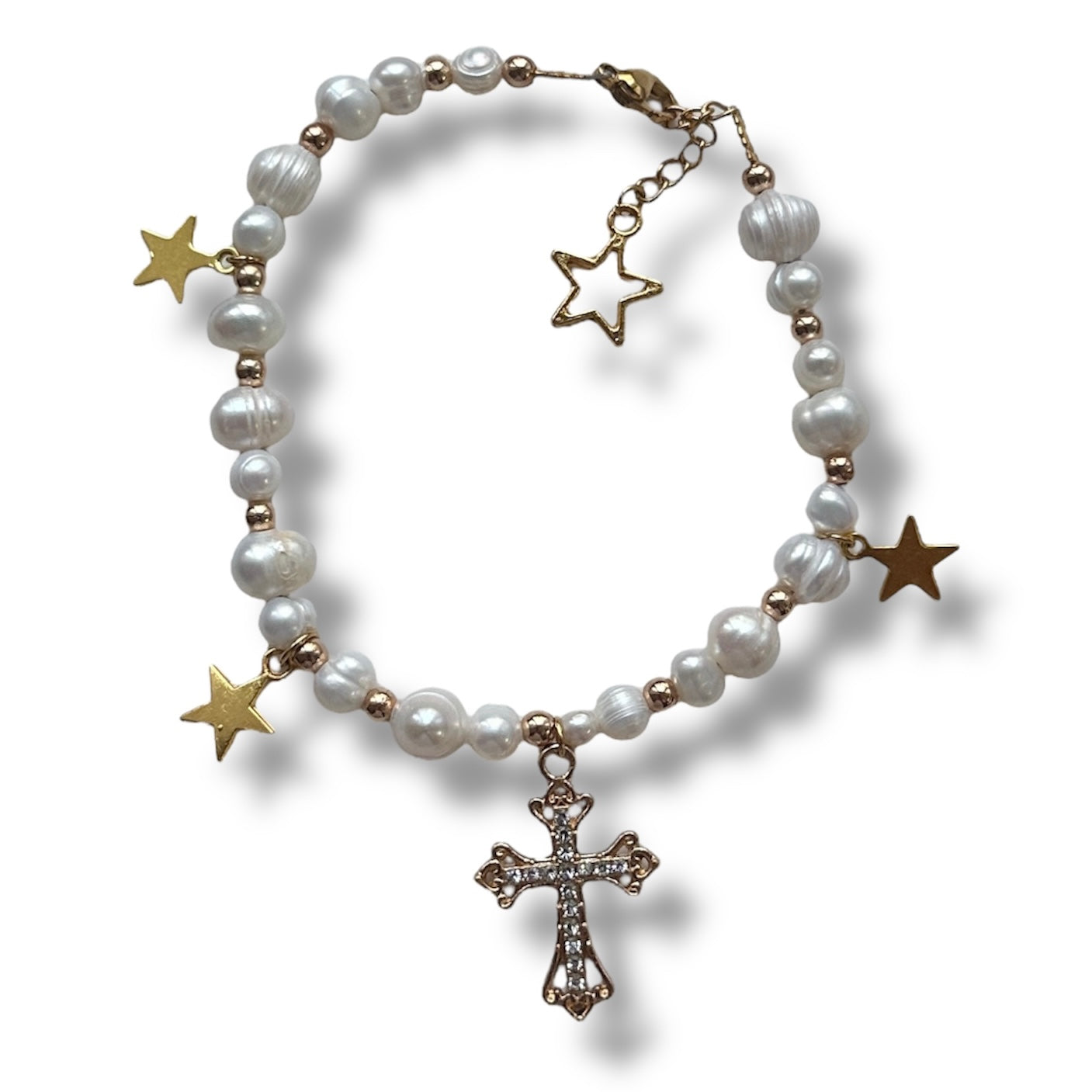 Gold Cross Pearl Bracelet