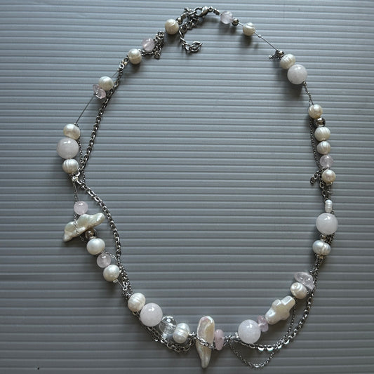 Rosequarz Steel Necklace