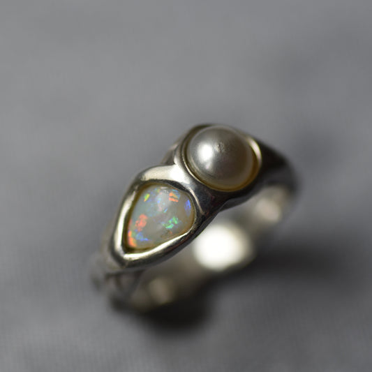 Opal Love Silver Ring