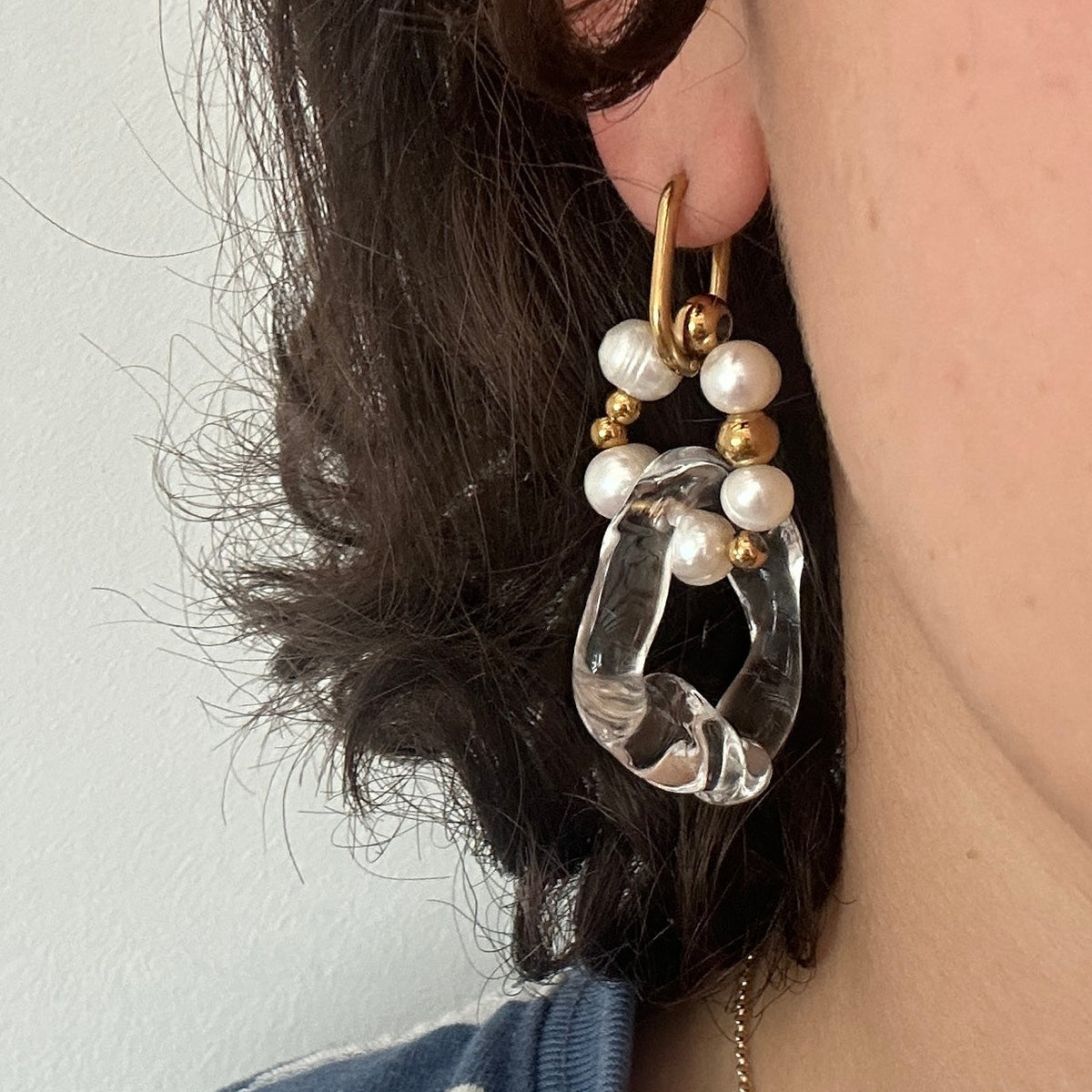 Gold Glass Pearl Earrings