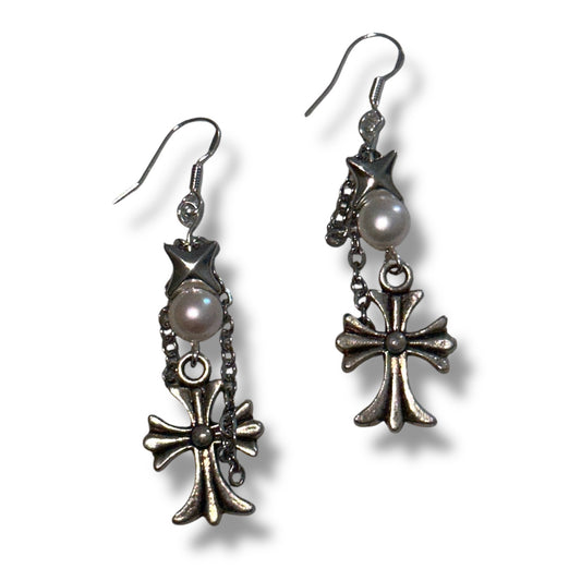 Pearl Cross Earrings
