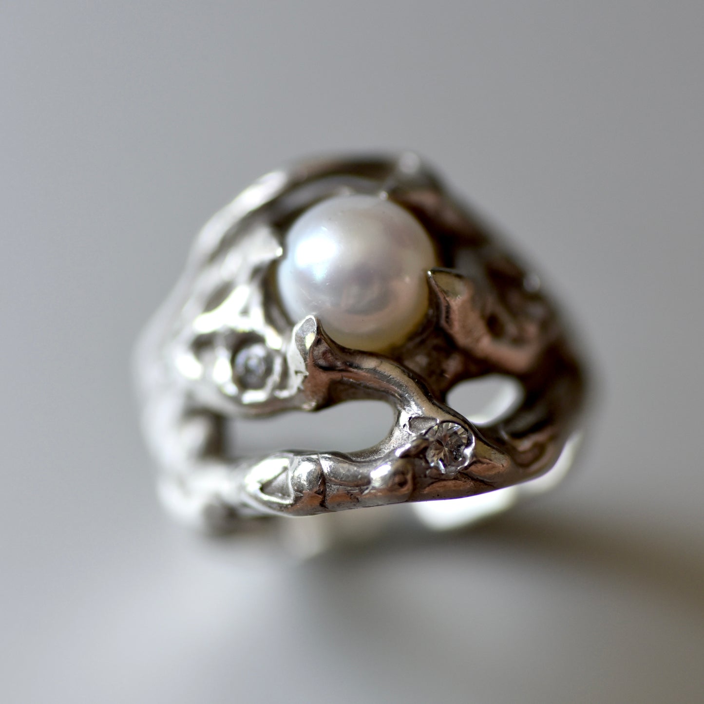 White Pearl Organic Silver Ring