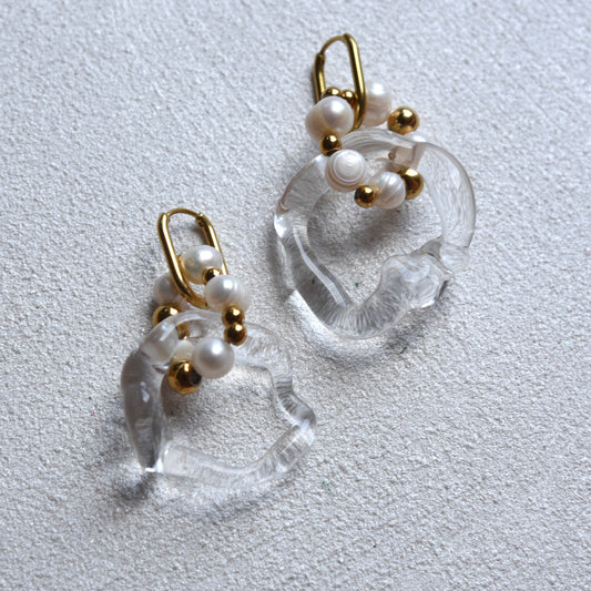 Gold Glass Pearl Earrings