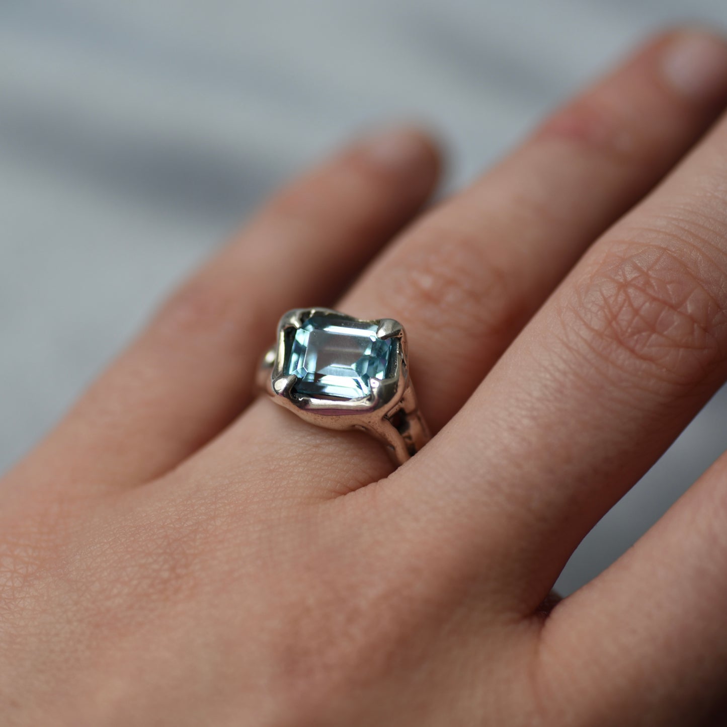 Blue Zircon Silver Ring