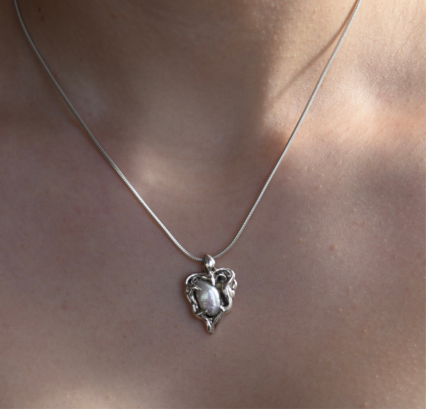 Pearly Heart Silver Necklace