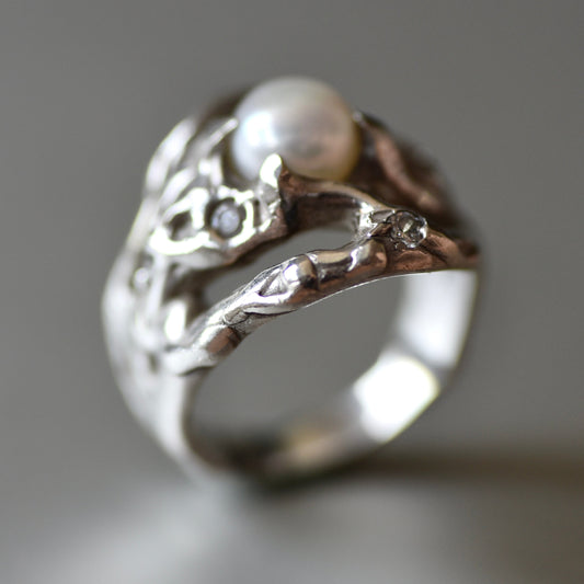 White Pearl Organic Silver Ring