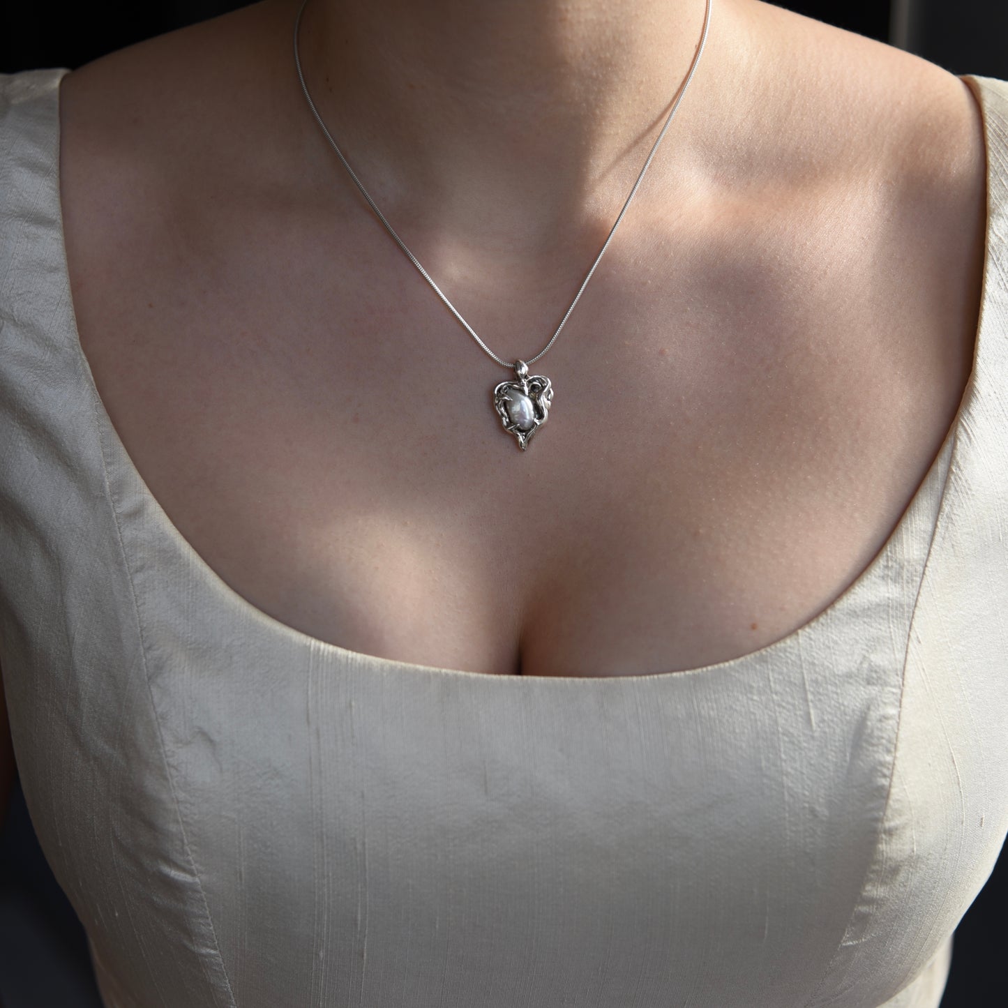 Pearly Heart Silver Necklace