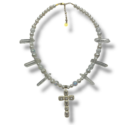 Gold Cross Crystal Necklace