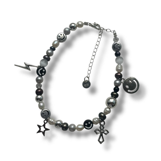 Black Flash Smiley Bracelet