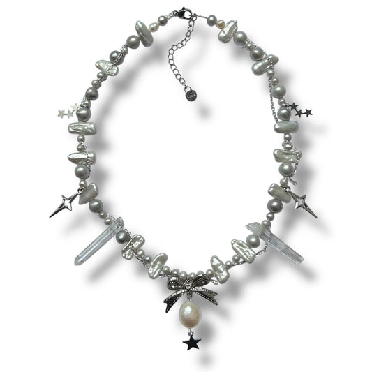 Grey Bow Necklace