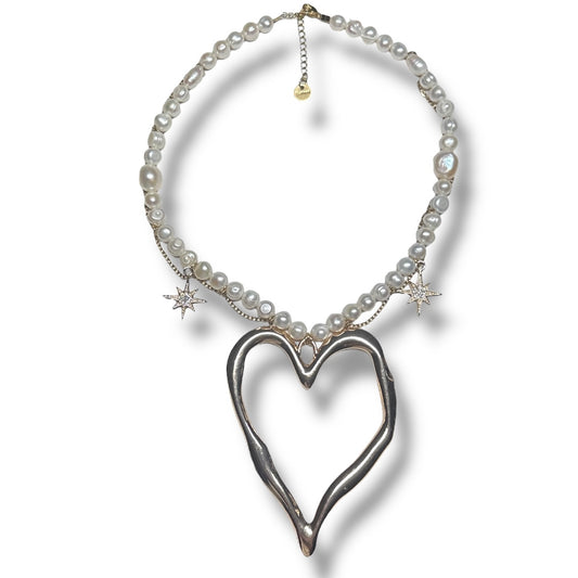 Gold Heart Ribbon Necklace