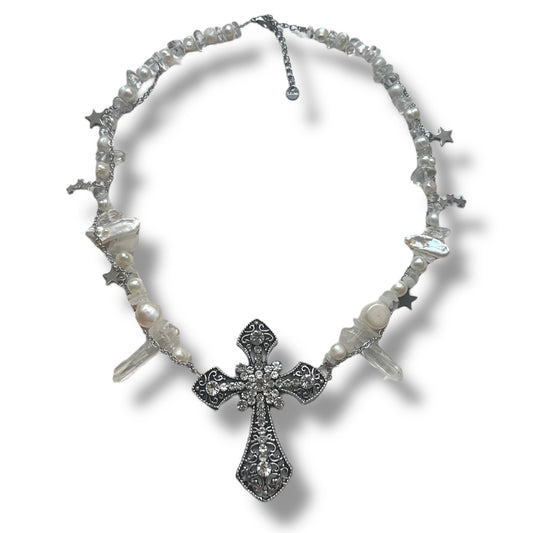 Big Grey Cross Necklace
